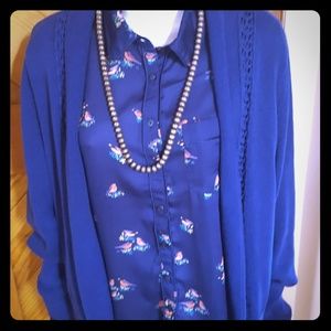 Navy Blue Liz Claiborne Sweater/Blouse Duo